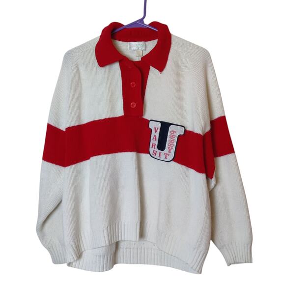 Vtg 80s Varsity Mister Noah Preppy Knit University Athletic Sports Sweater Small - Picture 1 of 11